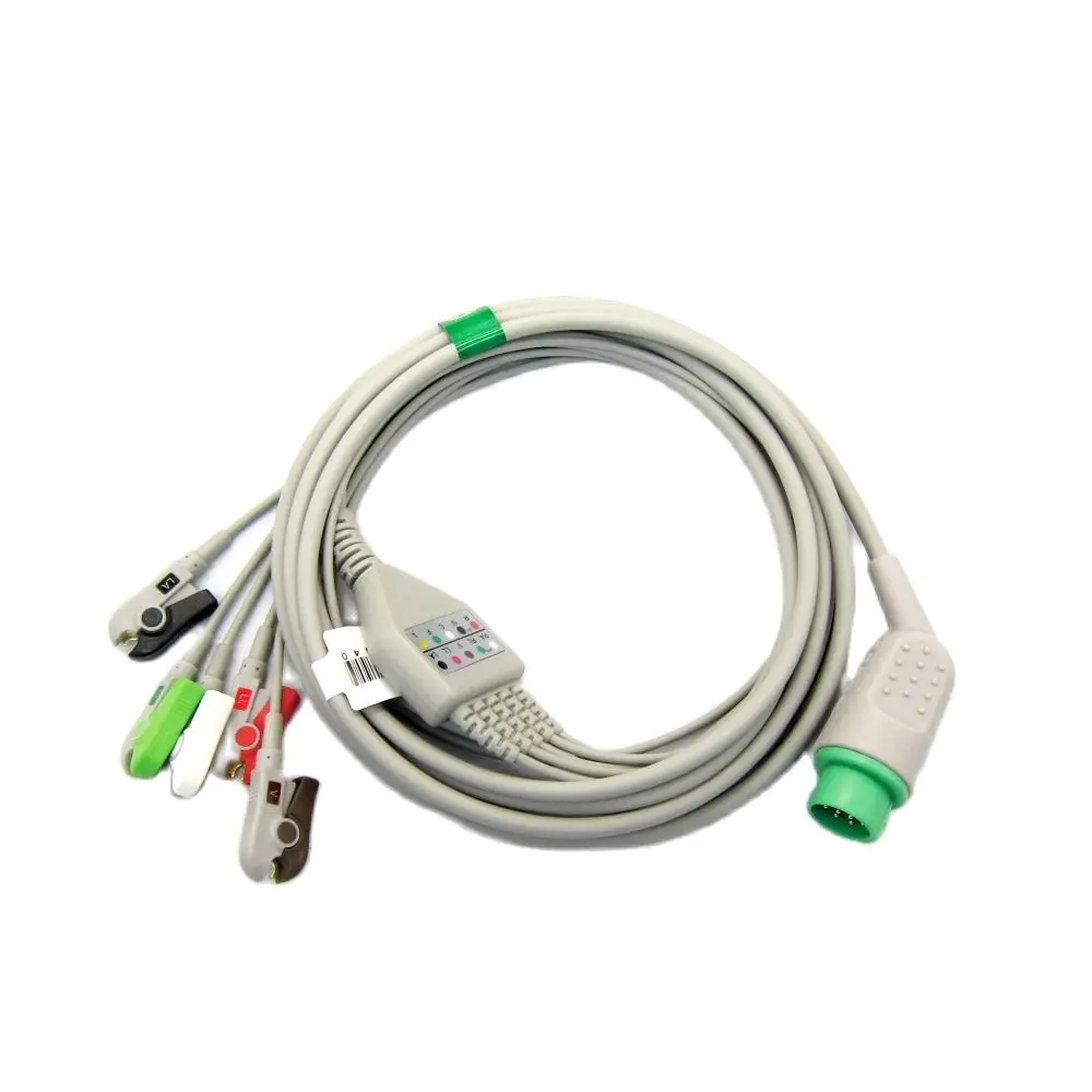 Eendelige Ecg Kabel Ekg Kabel Iec 3 Leidt 5Leads Snap Clip Ekg Monitoring Voor Comen C-Serie Mornitor Machine