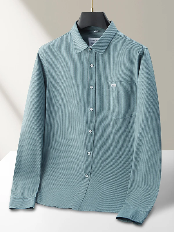 

Men's Pure Cotton Long Sleeve Loose Fit Shirt Casual Business Style Breathable Comfortable Large Size Blue No Ironing Required