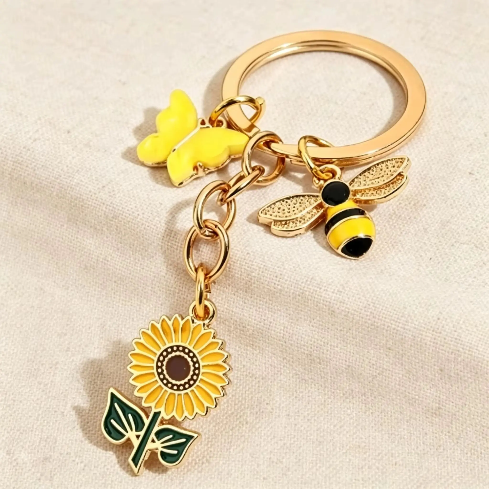 Cute Metal Butterfly Bee Sunflower Keychain