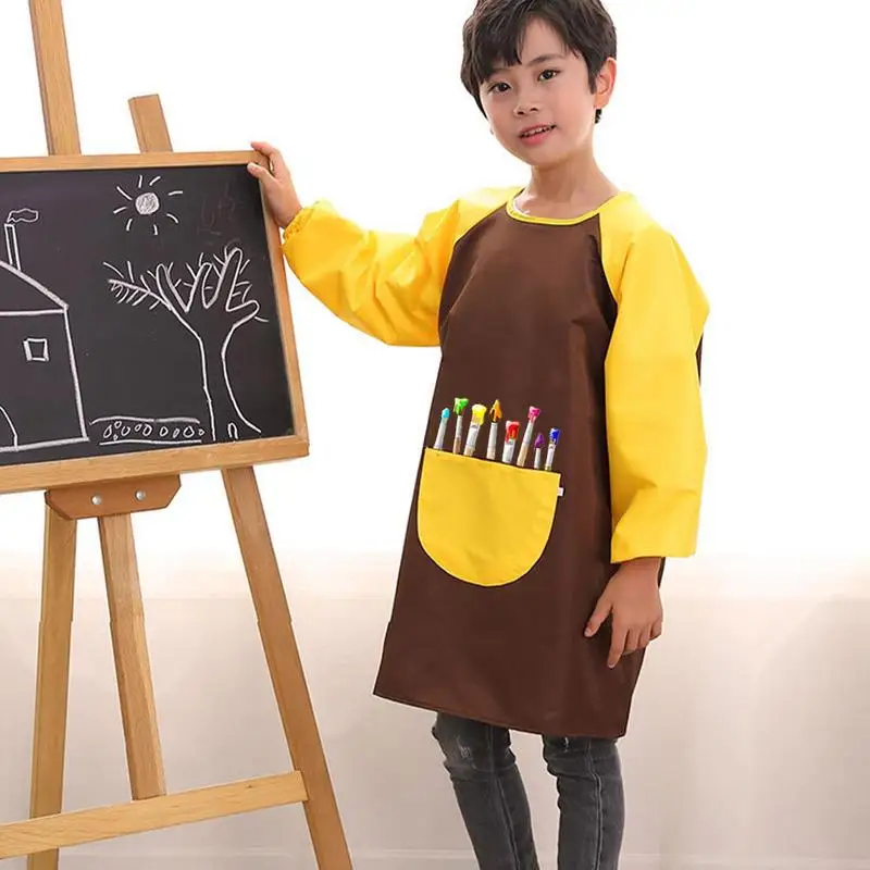 Cartoon Long Sleeve Gown Children Bibs Kids Boys Girls Art Craft Painting Apron Baby Feeding Smock Bib For Student