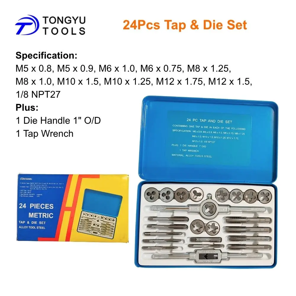 

24Pcs Tap and Die Set Metric M5-M12 1/8 NPT Thread Repair Rethreading Tool Kit with Wrench