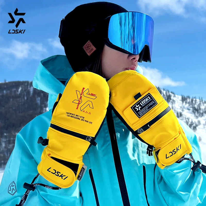 LDSKI Ski Gloves Women Men Warm Mitten Winter Waterproof Thermal Zipper Screen Touch 3M Thinsulate Snowboard Accessories