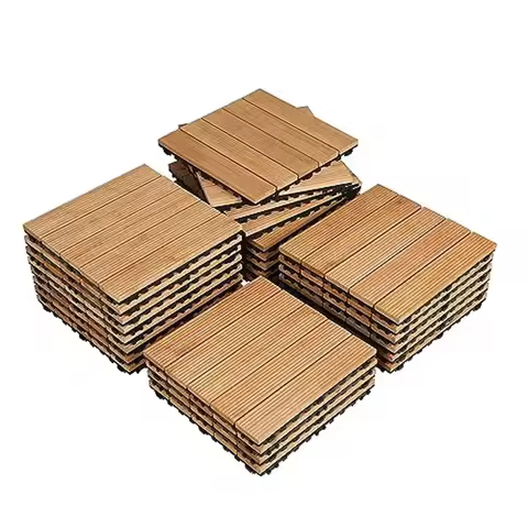 Interlocking Outdoor Patio Deck Tiles 27PCS Fir Wood Flooring Garden Poolside Indoor Natural Wood Base Secure Connection