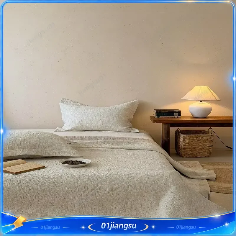Luxury Cotton Linen Jacquard Bedspread 3 Piece Set Enzyme Washed Soft Breathable Bed Cover All Season Lightweight Quilt Home