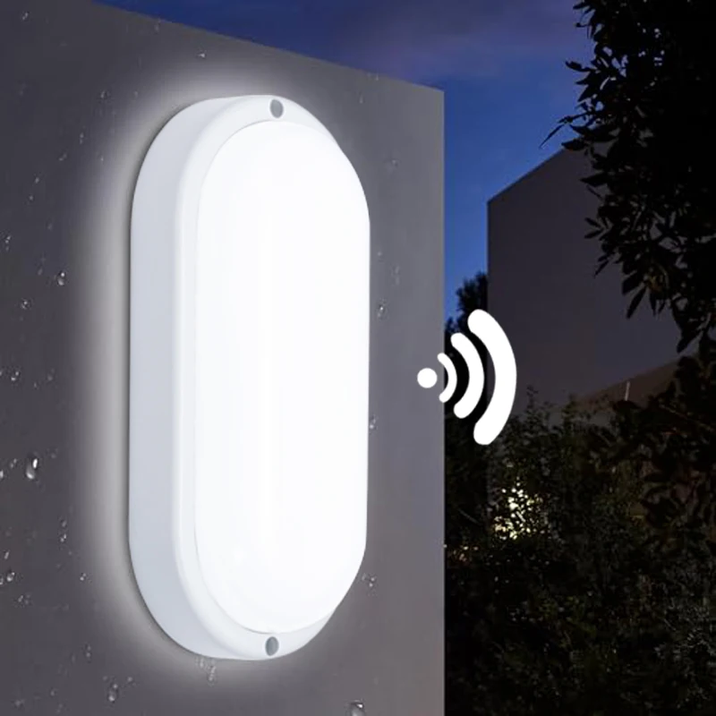 Oval 12W/18W Motion and Light Sensor Wall Light, IP65 Moisture Proof Cellar Lamp, 4000K/6500K Ceiling Light for Various Applicat