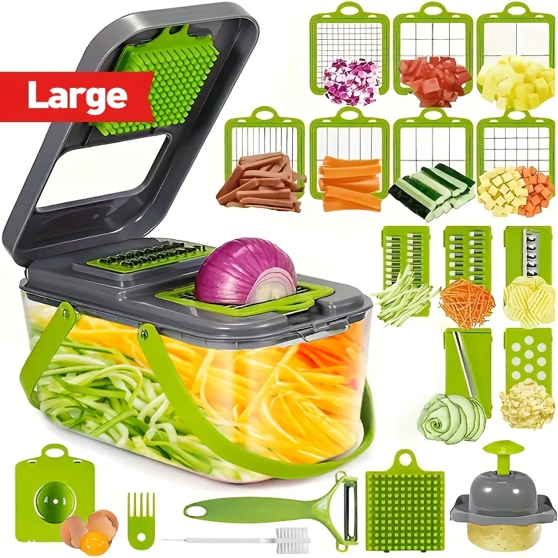 

16-in-1 manual vegetable chopper with container multifunctional cheese grater potato slicer & fruit and vegetable cutter