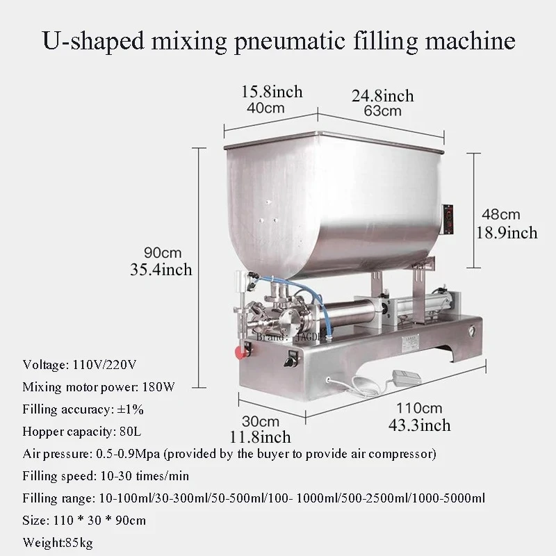 Horizontal Pneumatic U-type Mixing Filling Machine Is Suitable For Ketchup, Jam, Butter And Peanut Butter