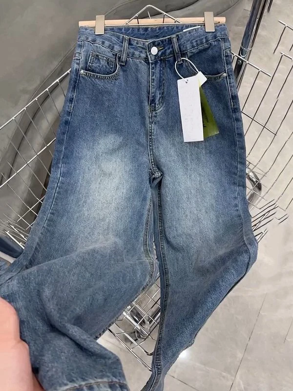 

Retro American Waed Blue Jeans Men's Spring Autumn New High Street Trend Loose Straight Casual Long Pants Youth Faion