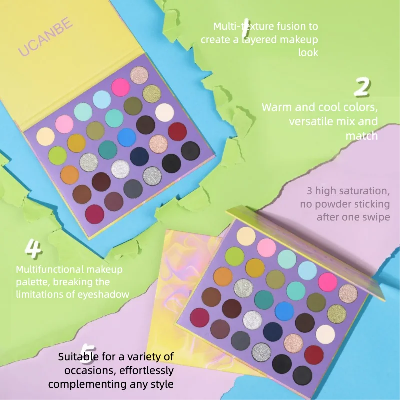 Ucanbe 30-Color Eyeshadow Palette Holy Crystal Green Forest Style Silver Smoky Rainbow Makeup for Performance Stage