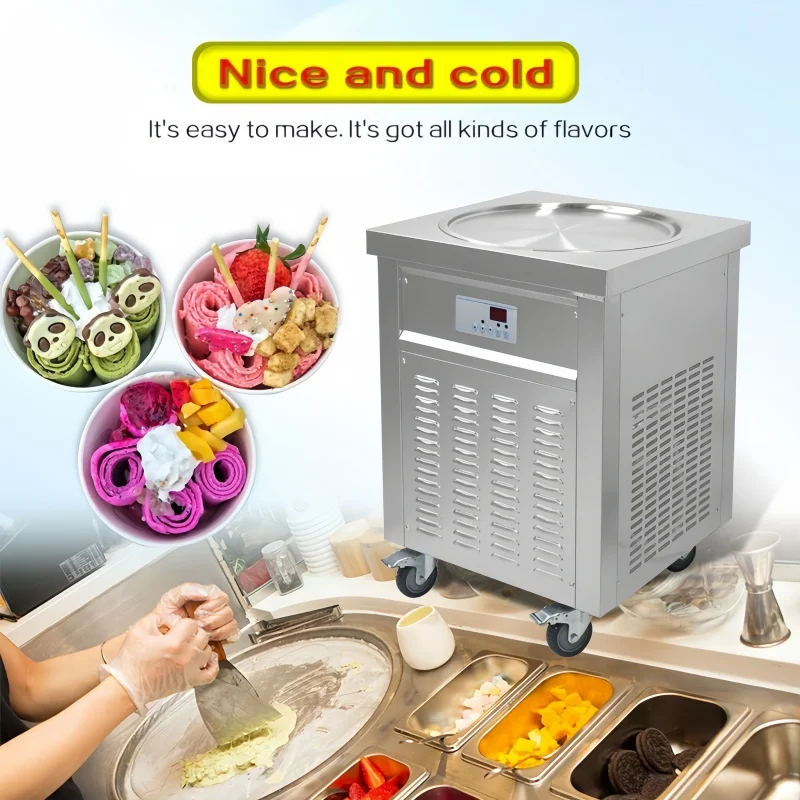 Singolo Rotondo Singolo Quadrato Pan Rotolo 50*50 Macchina Per Il Gelato In Acciaio Inox Fritto Commerciale Arrotolato Cold Pan Yogurtiera