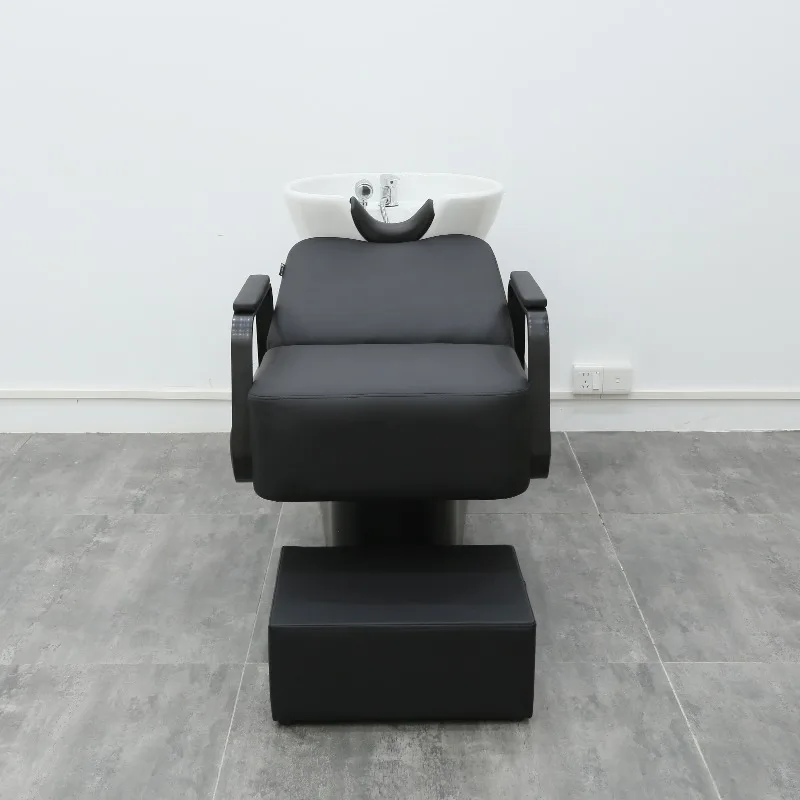 Luxury Modern Salon Furniture Shampoo Hair Wash Bed with White Bowl Massage Feature