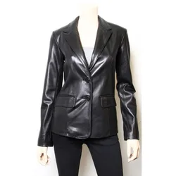 Blazer en cuir d'agneau véritable pour femme, veste classique, manteau en cuir noir de créateur