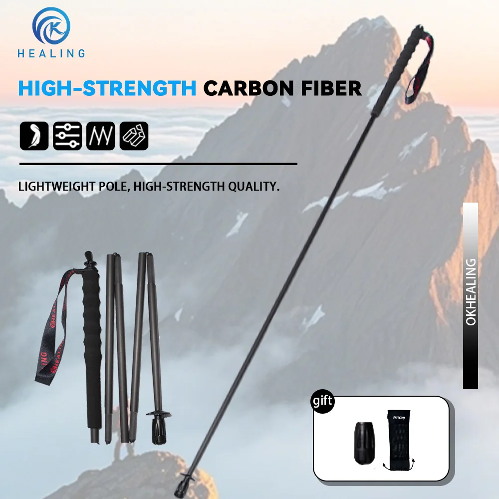Image of OKHEALING 110g Ultraleichte 5-teilige Faltbare Carbonfaser-Trekkingstöcke Tragbare Outdoor-Wanderstöcke