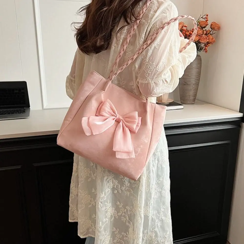 

Casual Ballet Style Bowknot Underarm Bags PU Leather Large Capacity Bow Tote Handbag Sweet Korean Bowknot Armpit Bag Women