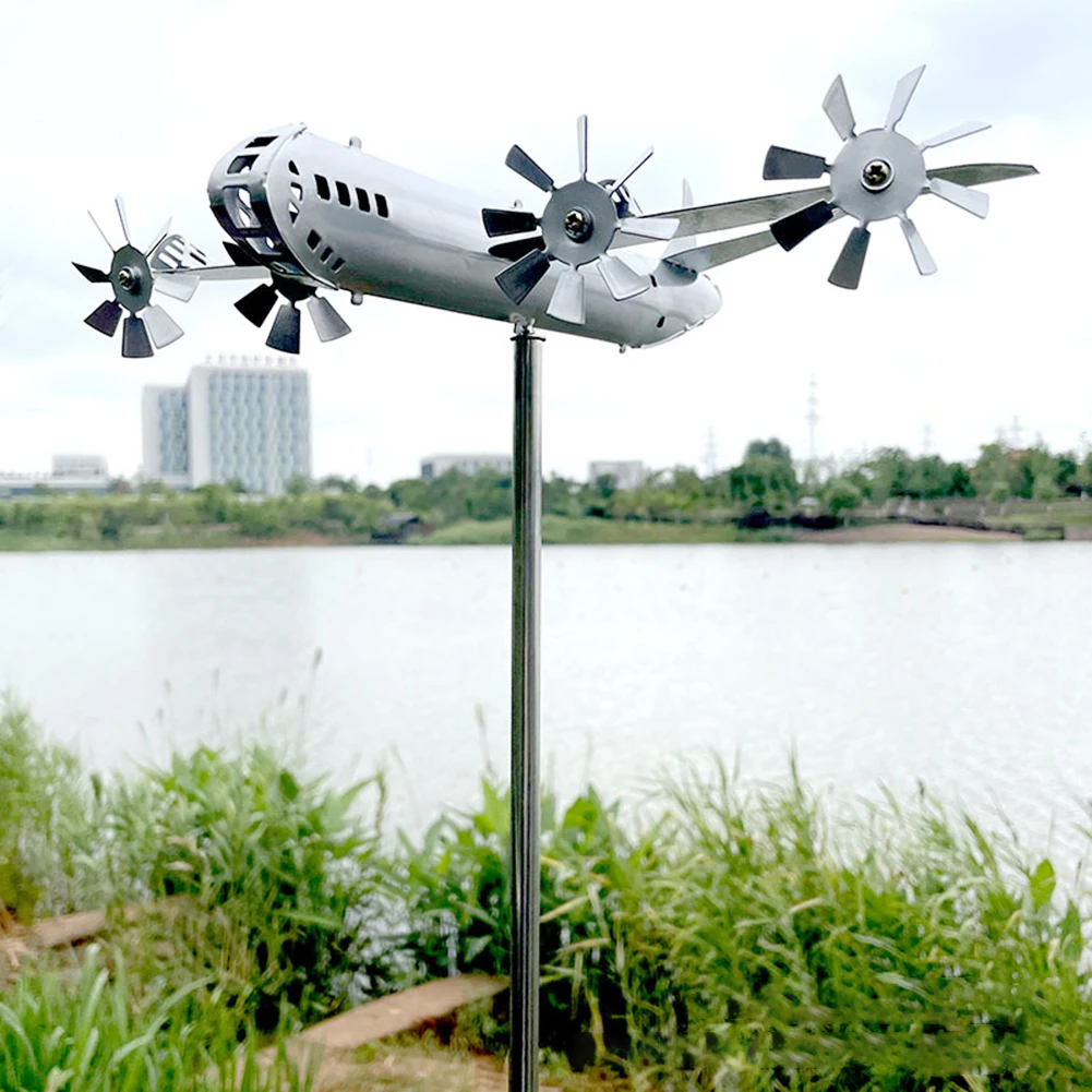 Metal Airplane Windmill Iron Aircraft Wind Spinners Lawn Pinwheel Outdoor Courtyard Garden Sculpture Decorations