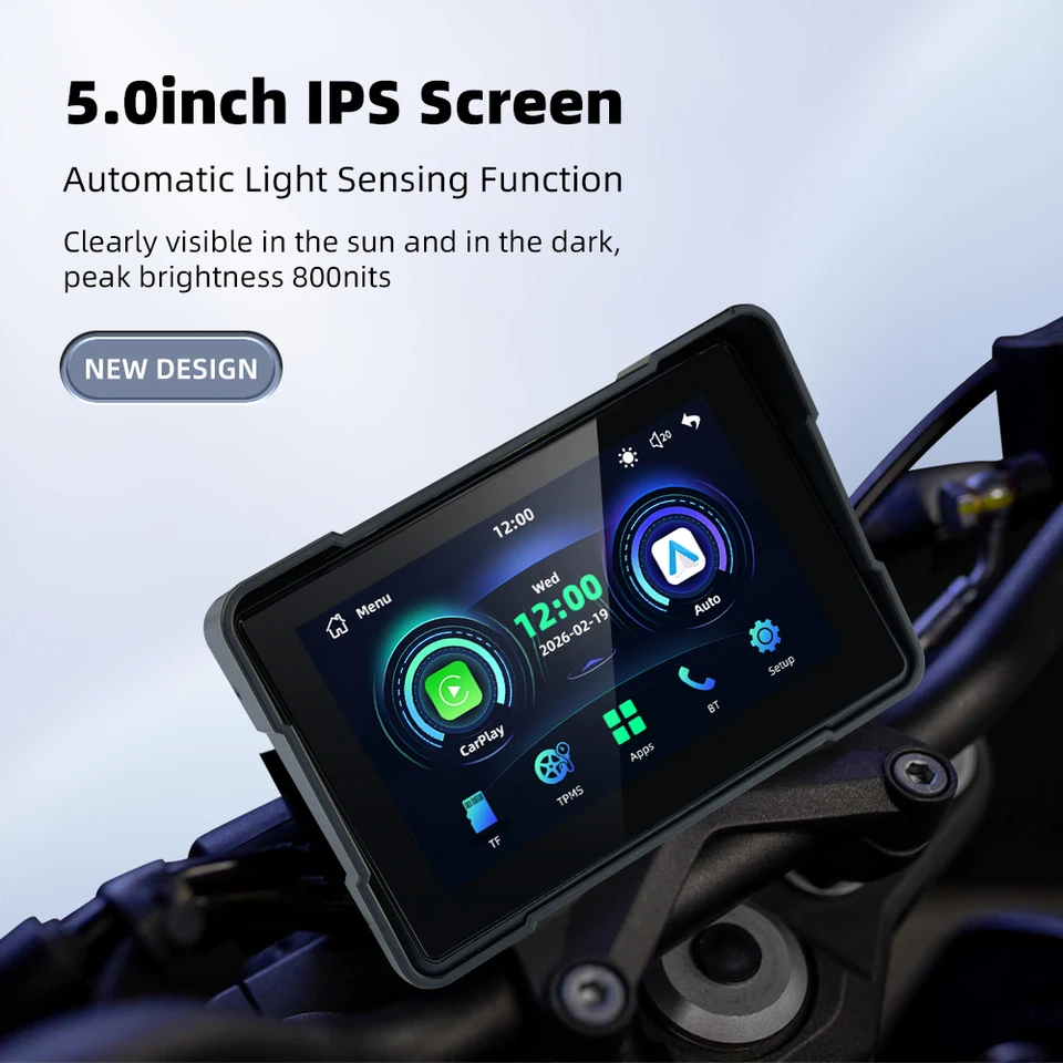 EKIY 5.0 インチワイヤレス CarPlay Moto ポータブルデジタル