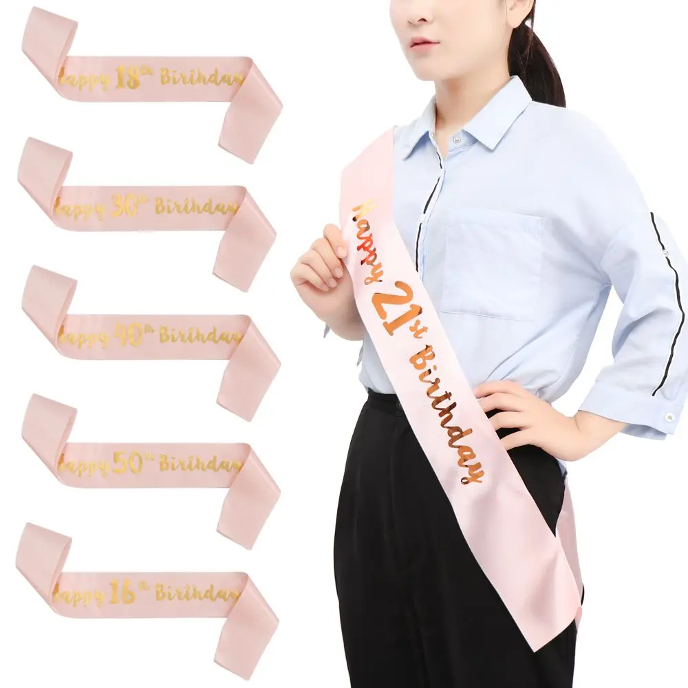 

2019 New Rose Gold Women Party Decoration Ribbon Mom Favor Gift Happy 18/21/30/40/50/60 Birthday Funny Sash Birthday Girl