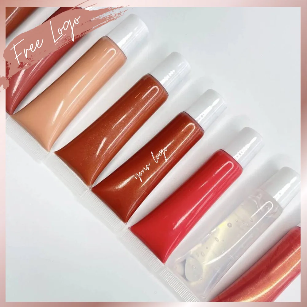 Pre-Made Lip Gloss Nude Colors Pigmented Wholesale Private Label Printed Logo on Package 15ml Squeeze Tube Vegan Cruelty Free