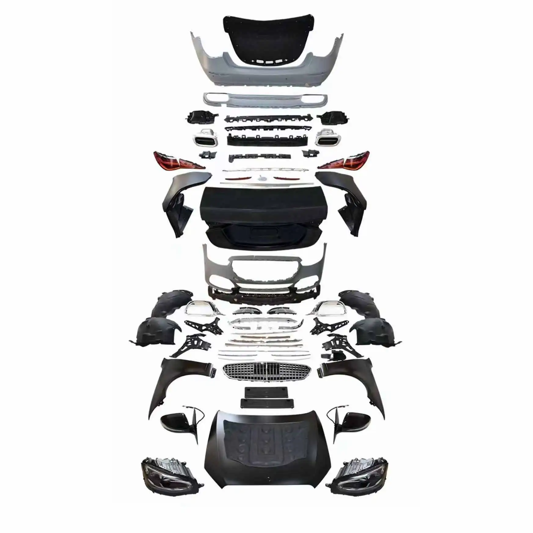 

Bodykit Grille Exhaust Tips Rear Diffuser Front Bumper Side Skirts Hood for Benz S-Class W221 Upgrade to Maybach Kit