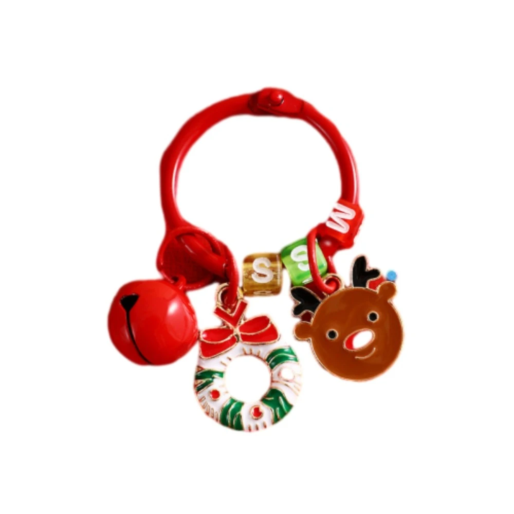 Pingente de Natal em Estilo Cartoon com Sino, Chaveiro de Papai Noel, Guirlanda de Natal Exquisita, Chaveiro de Cervo para Meninas