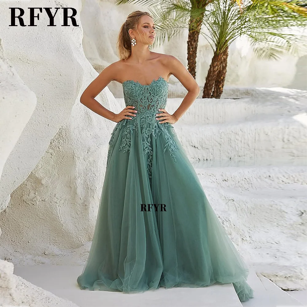 

RFYR Long Prom Dress 2025 Tiered Layer Party Dress with Applique Detachable Shoulder Prom Gown Customized