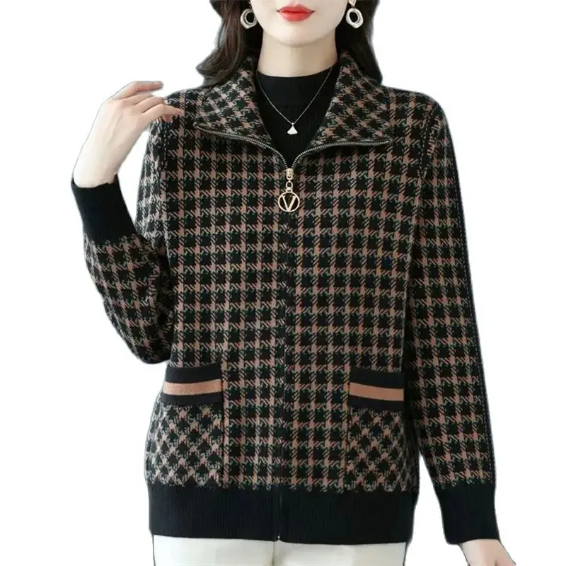 

Spring Autumn Casual Jacket Women 2024 New Loose Lapel Plaid Coat Fleece Warm Outerwear Fashion Pocket Tops Overcoat Female