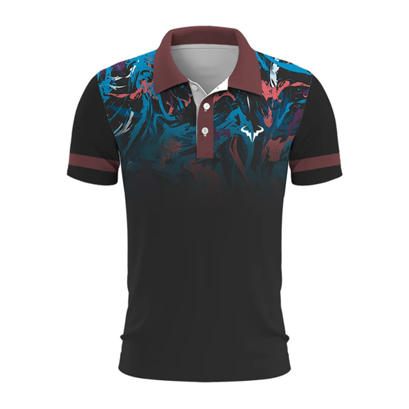 

New 3D Printed Striped Style Men Polo Shirt Fashionable Golf Tennis Lapel Short Sleeved Top Loose and Breathable Summer Clothing