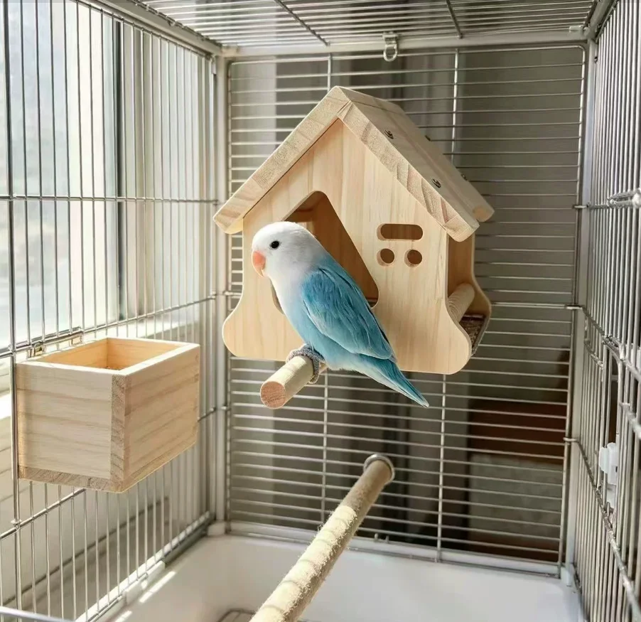 

Multifunctional Wooden Bird Cage, Eco-Friendly Breathable Detachable Washable Bottom Net, All Season Breeding Bird House