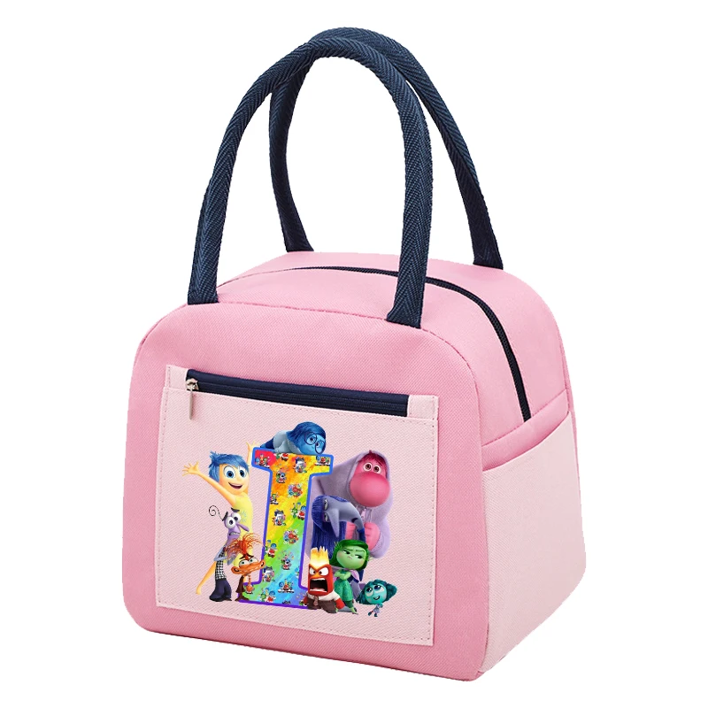 Inside Out 2 Letter A-Z Lunch Bag Kids Disney Anime Sadness Anxiety Food Bento Handbag School Office Thermal Insulation Pouch