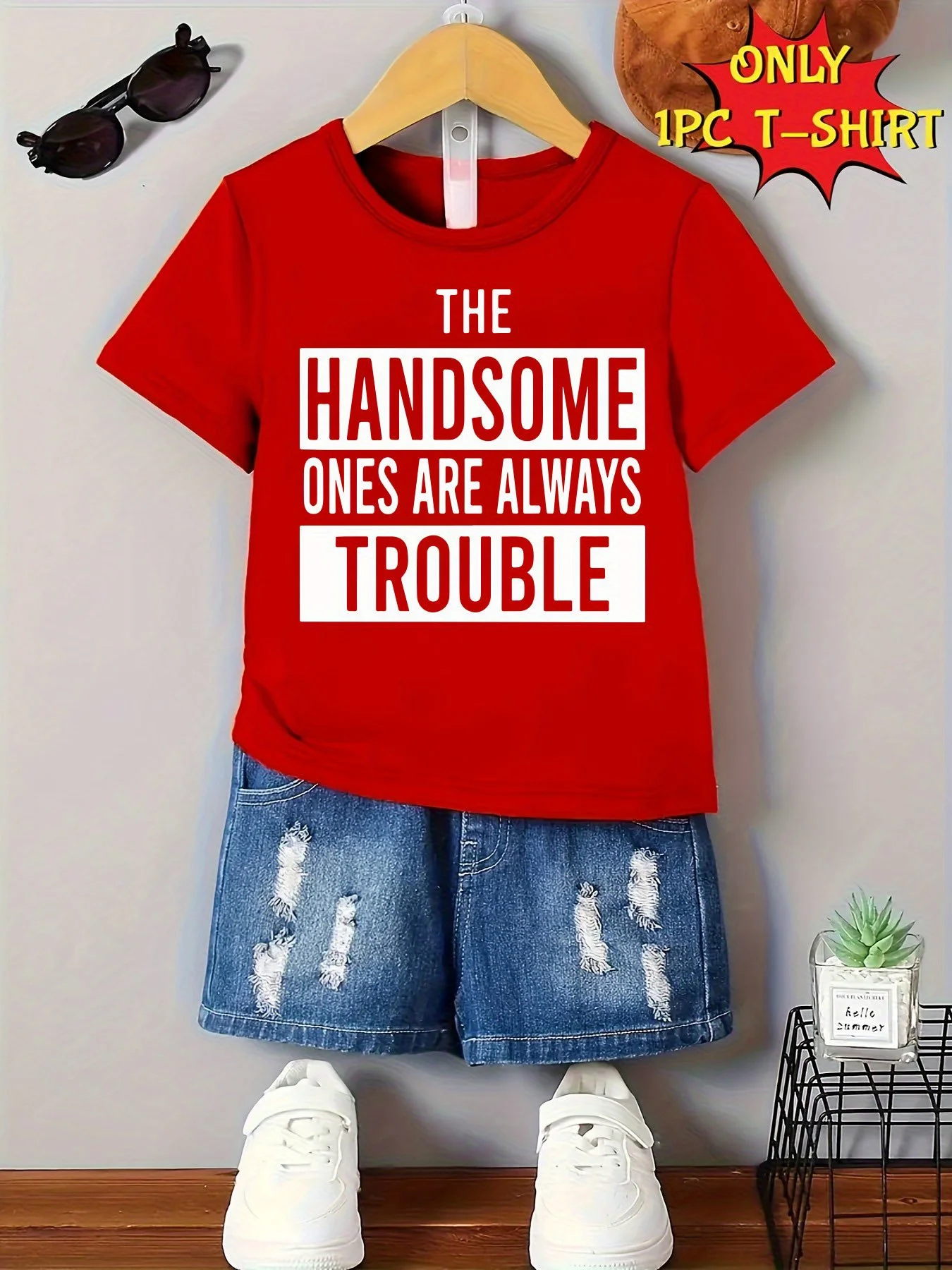 YOURBRAND Boys Funny Quote Print Crew Neck T-shirt 