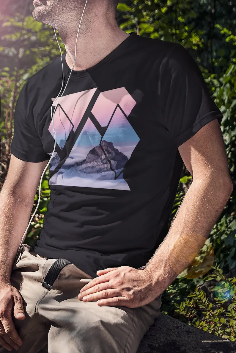 Geometric Mountain Design #1  Graphic TShirt  Organic Cotton  Unisex  Size XSXXXXXL