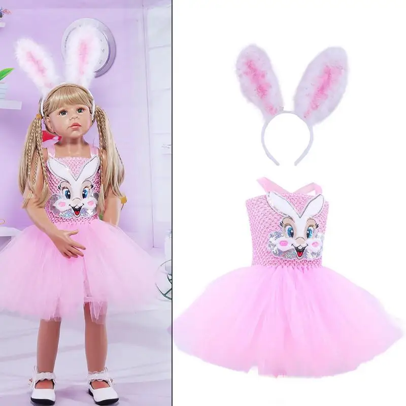 Easter Rabbit Dress Sleeveless Bunny Costume Tutu Dress Bunny Costume Tutu Dress-Up Clothes For Little Girls