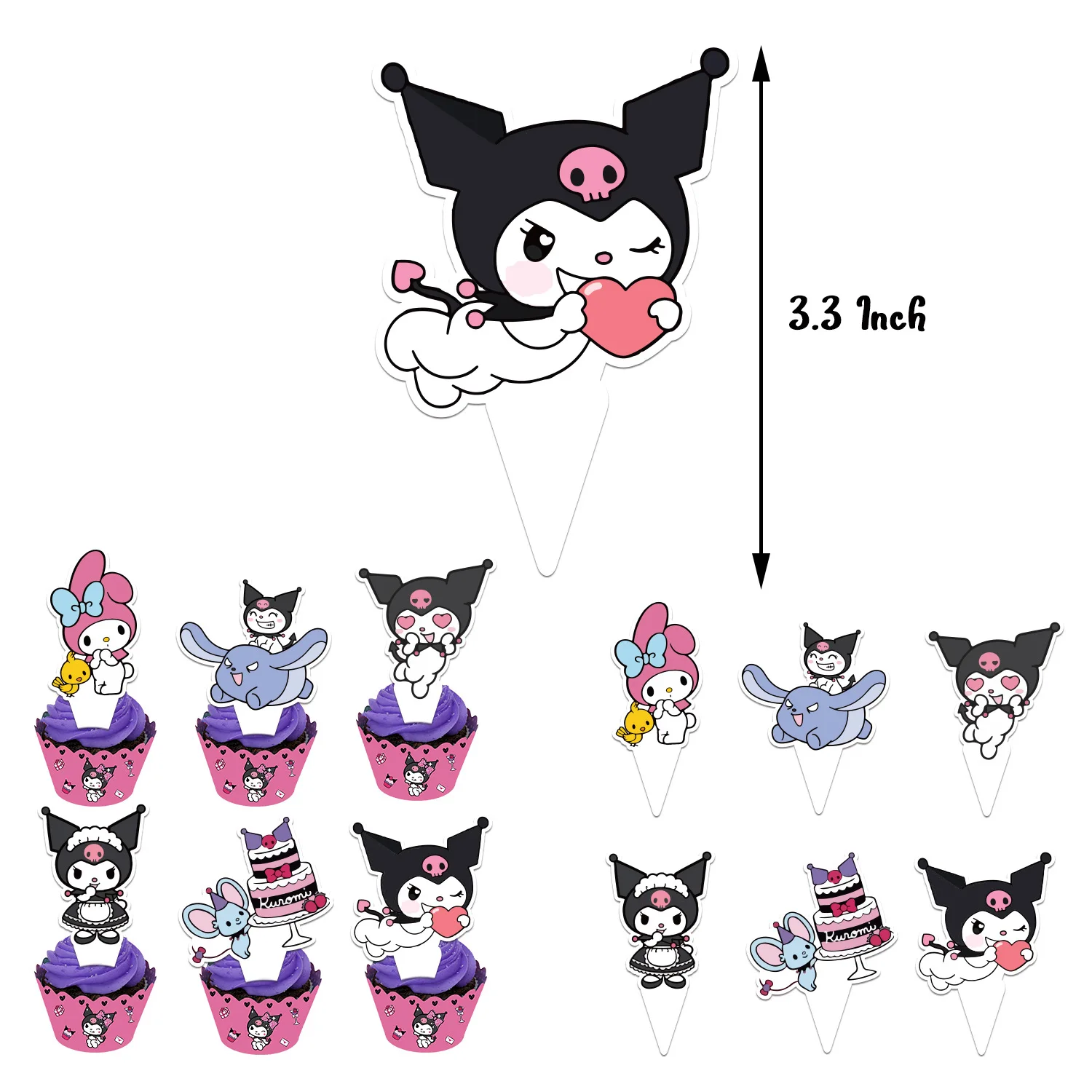 Sanrio Kuromi Decorazione per festa di compleanno per bambini Palloncino Torta Bandiera Inserimento Stoviglie usa e getta Decorazioni per feste di compleanno