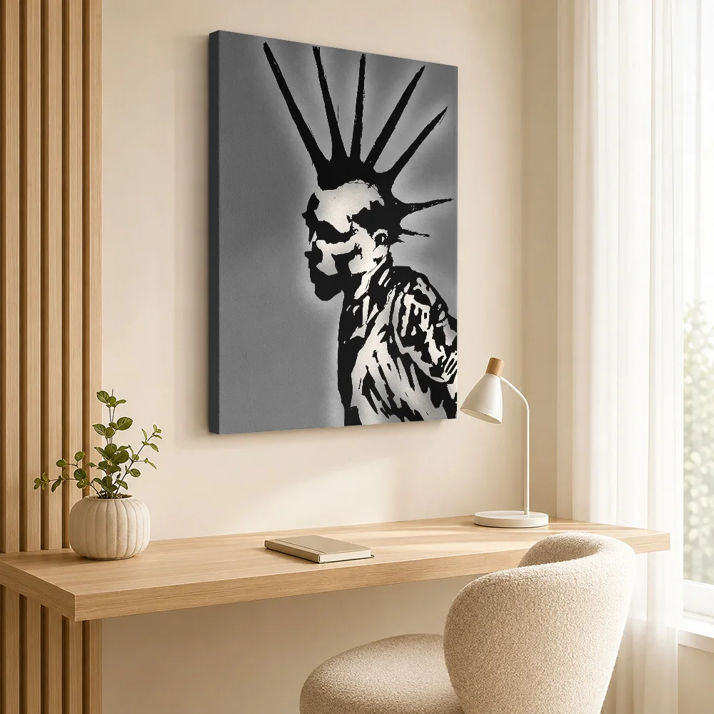 Punk Singer Spiked Hair Framed Canvas Print Personalized Photo Monochrome Wall Art For Creative Studio, Adventure Lover Gift