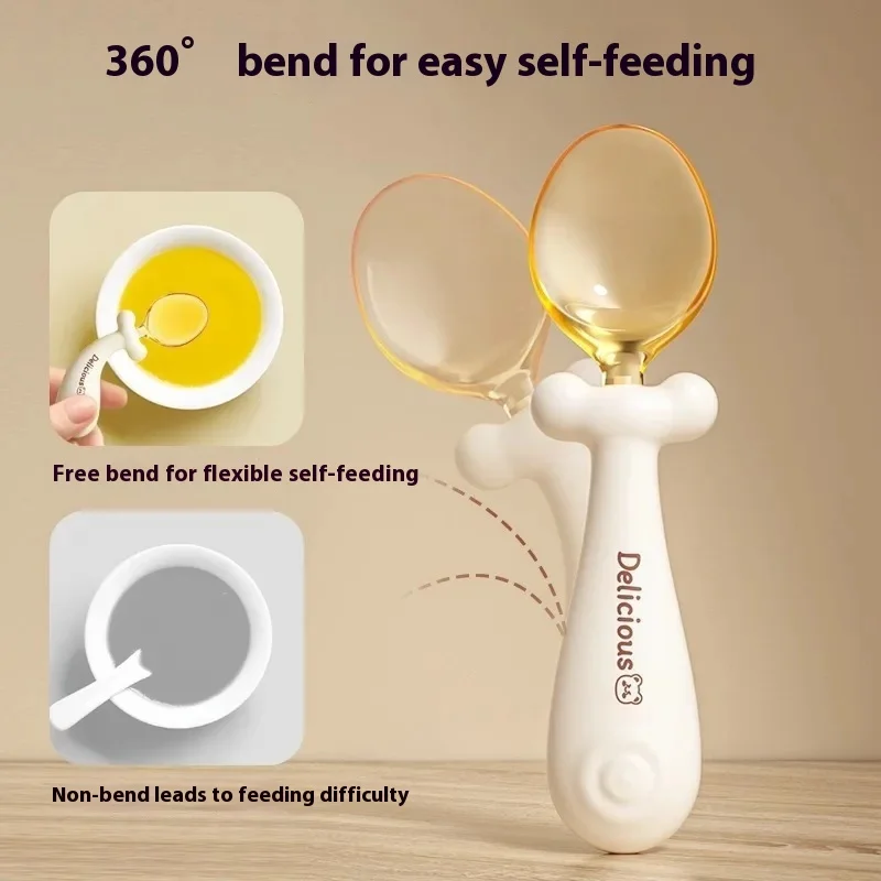 ملعقة أطفال مرنة شوكة قابلة للانحناء مقاومة للحرارة أدوات تغذية ذاتية لتعلم تناول الطعام للأطفال الصغار مجموعة تدريب الفطام #2