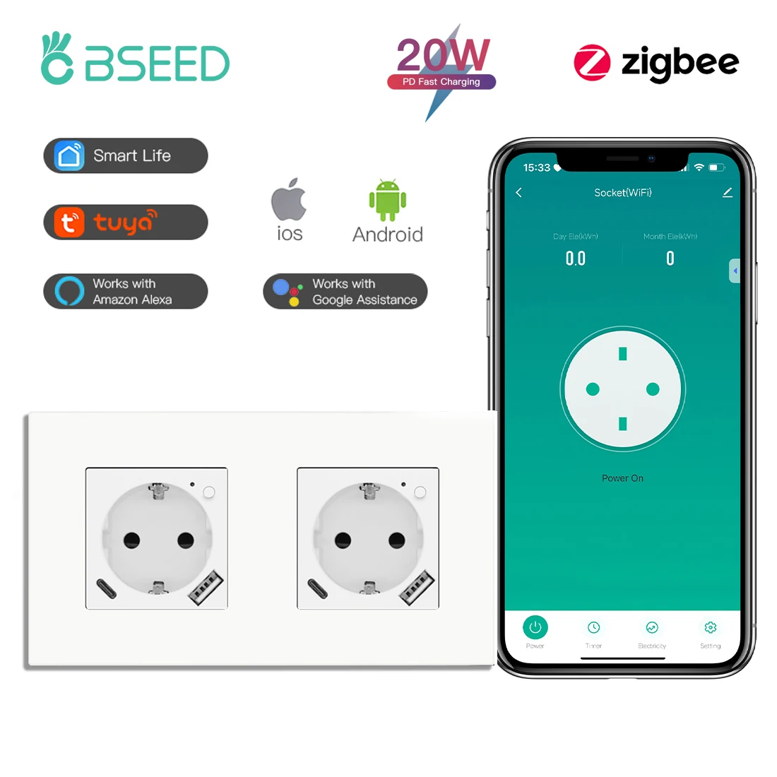 BSEED ZigBee Wandsteckdose 8