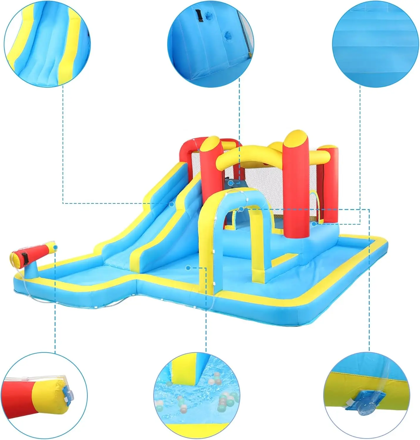 Opblaasbare Waterglijbaan, Buiten Opblaasbaar Bounce Huis W/Luchtblazer, Zwembad, Klimmuur & Waterpistool, Springkussen Voor Kinderen