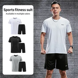 Fitness Ice Silk Clothes Sportswear Set Summer Short Sleeved T -Shirt Morning Basketball Training Room 8 Main Men's Sports Set Sales - №7
