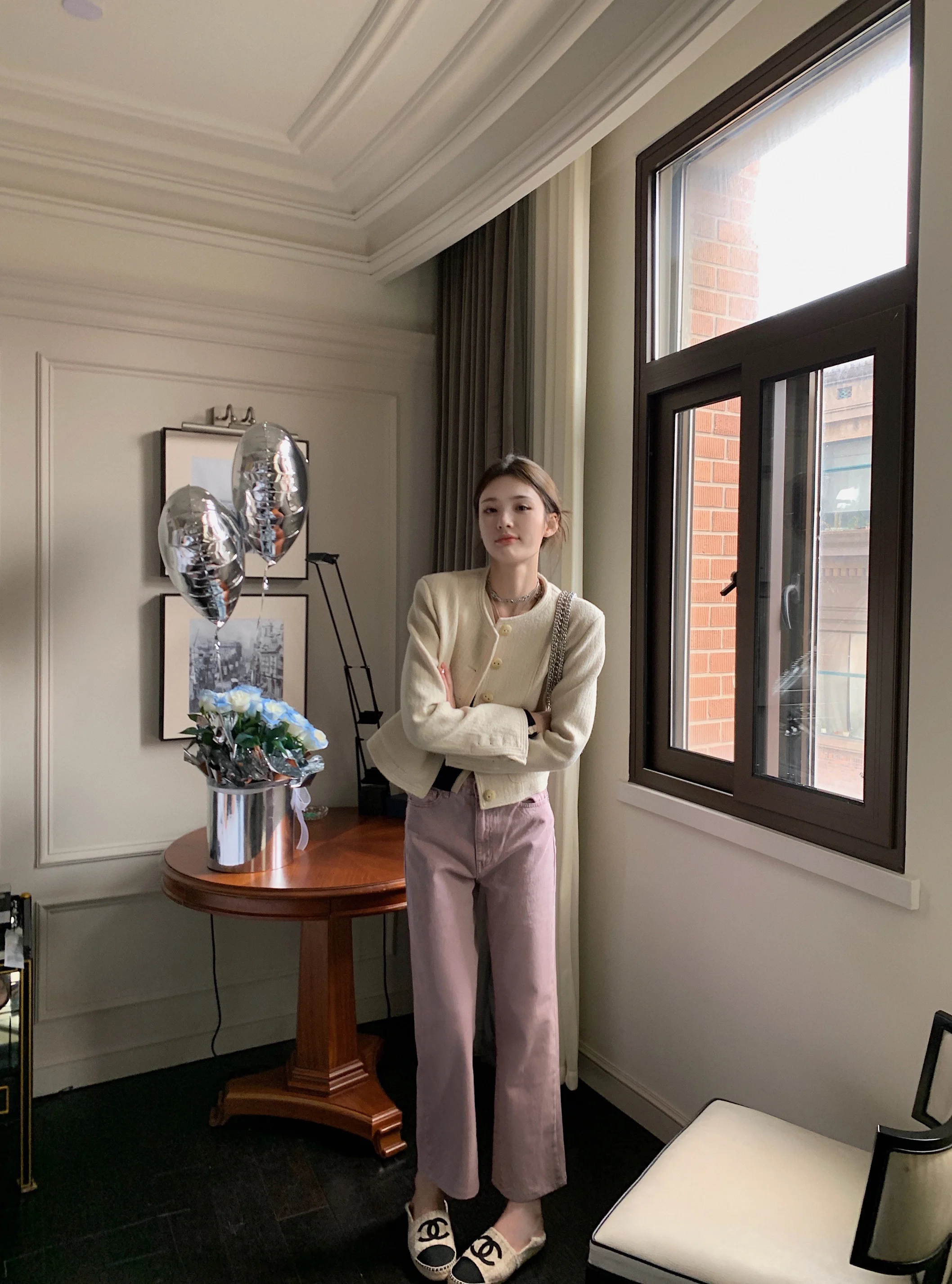 

Светло-фиолетовые свободные джинсы прямого кроя с высокой талией в стиле ретро для молодых женщин, длинные брюки прямого кроя