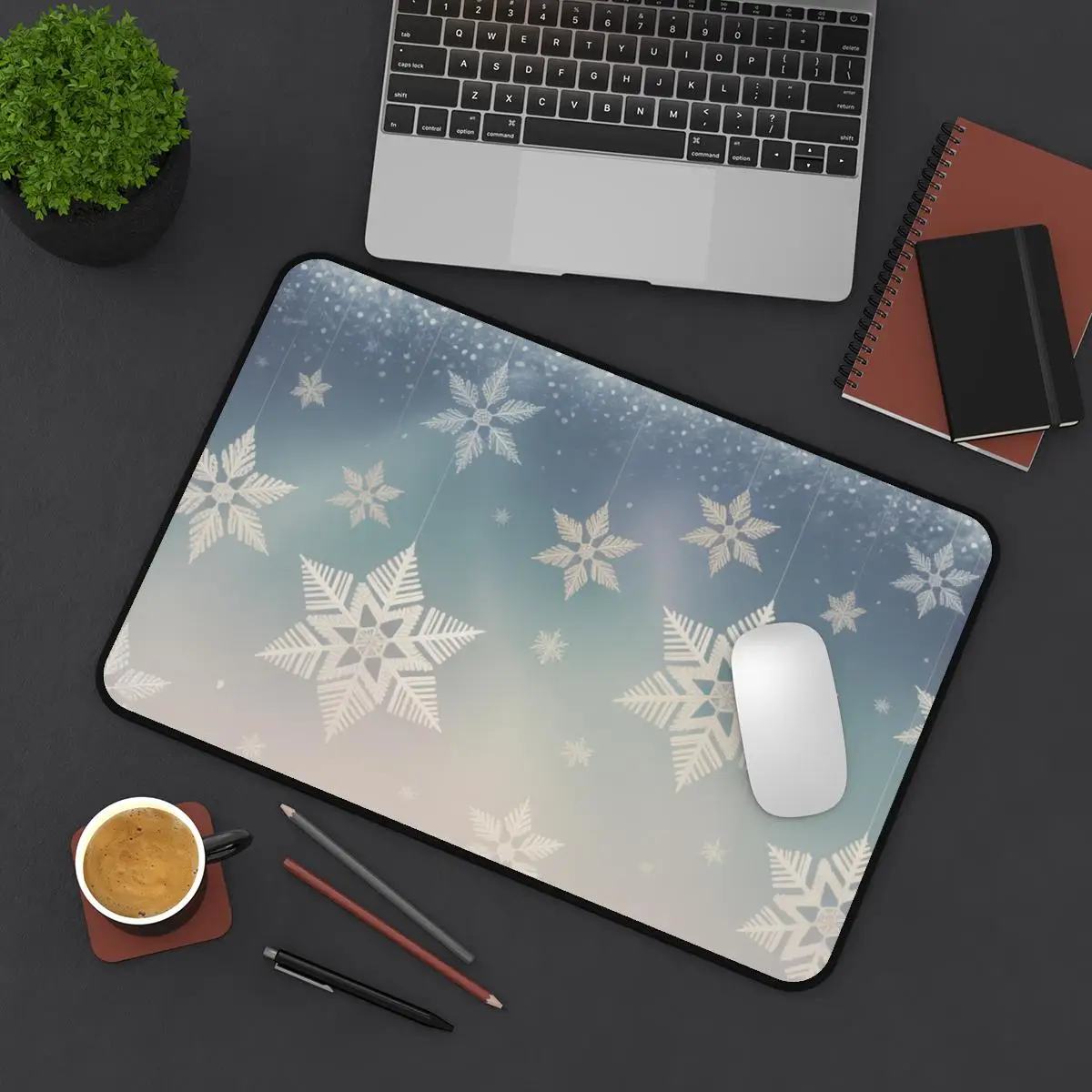 Winter Snowflake Pattern Placemat, Matte Blue Mouse Pad, Seasonal Office Decor, Personalized Workspace Gift, Home Office XXL