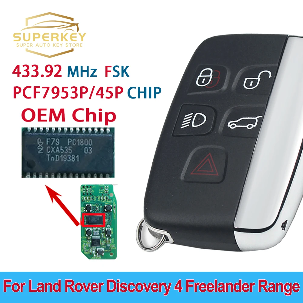 SUPERKEY 5 Buttons With OEM shell Remote Smart Car Key 433MHz ID49 For Land Rover Discovery 4 Range Sport Evoque Freelander