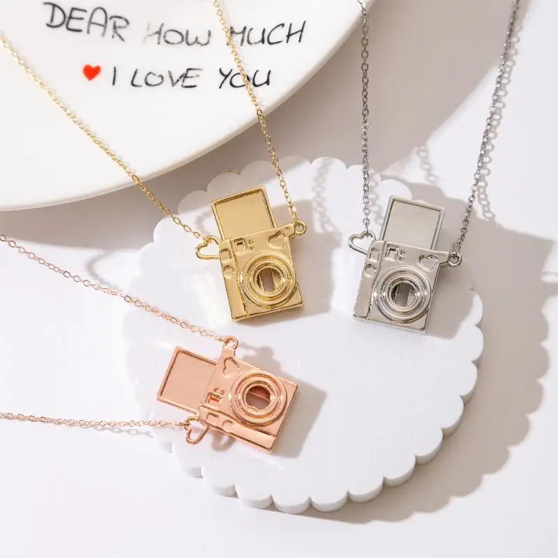 New Arrival Vintage Camera Necklace Personalized Pull Out Photo Frame Pendant DIY Picture Locket Clavicle Chain Fashion Jewelry
