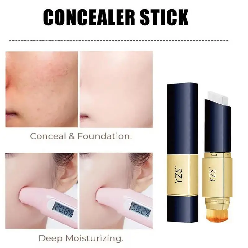 2-in-1 White Foundation Stick 2-in-1 Colour Changing Concealer With Brush Long Lasting Makeup Full Concealer Stick Moisturizing