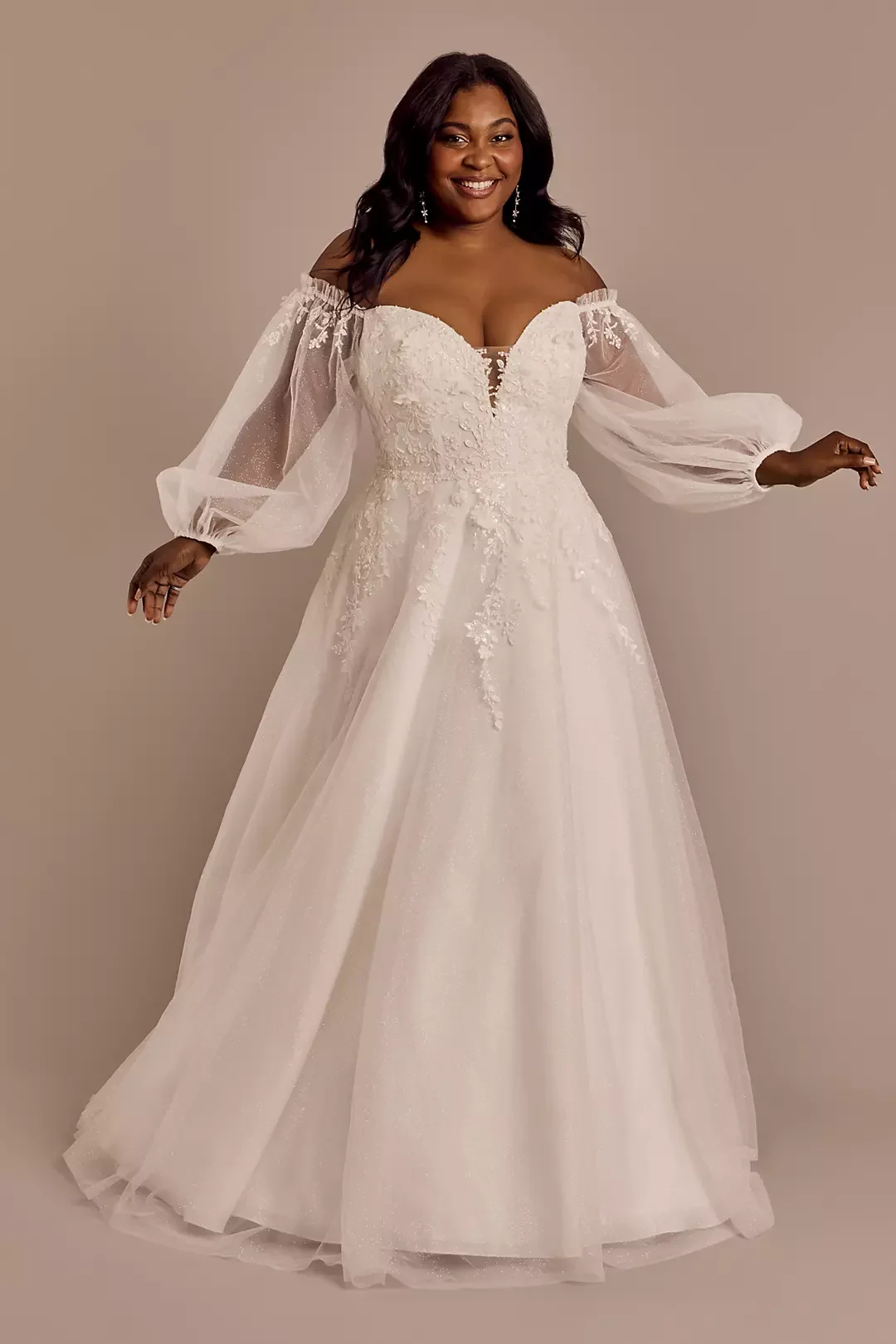 

Large Skirt Wedding Dress With Off Shoulder White Chiffon Lantern Sleeves Heart-Shaped Collar Lace Decoration Customization
