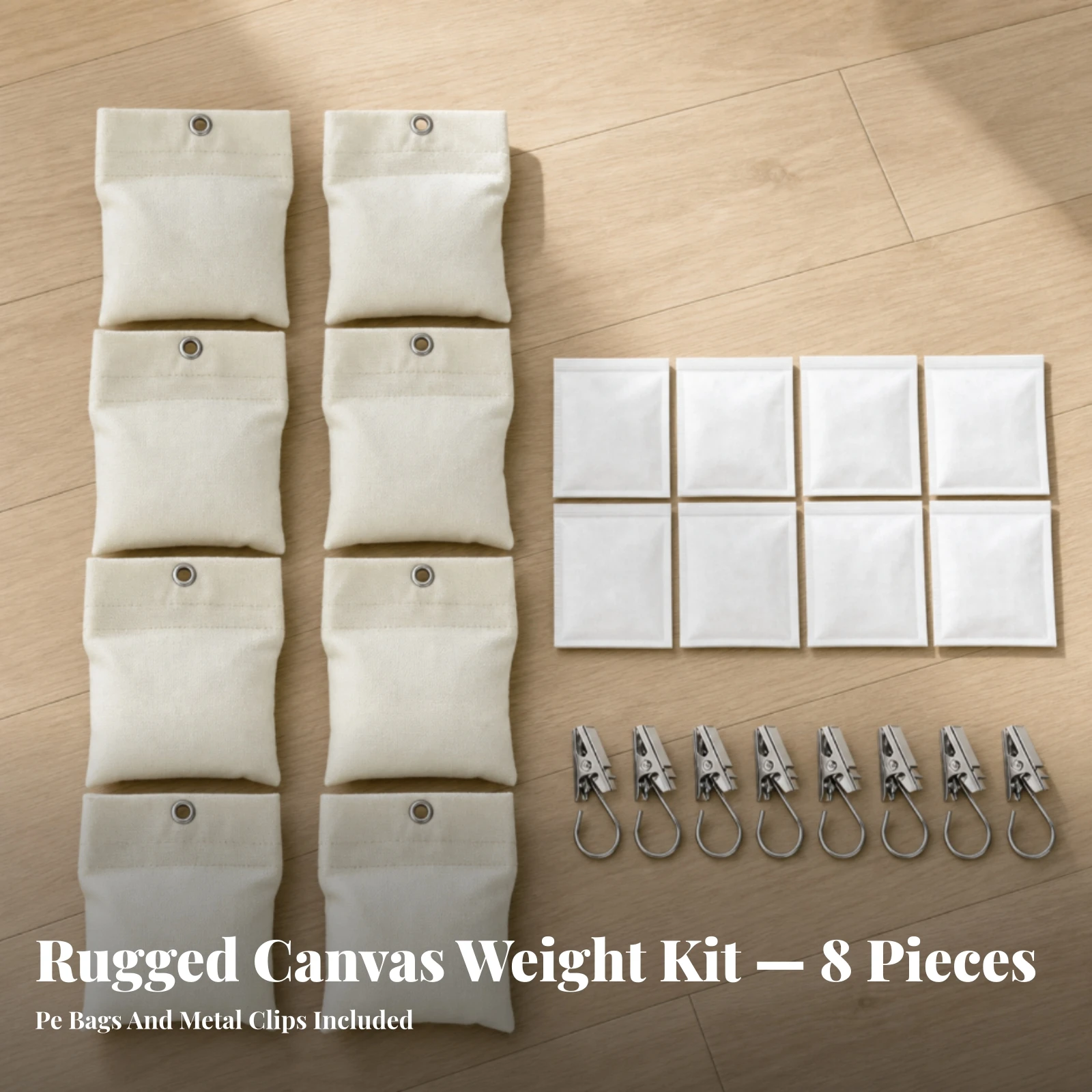 8 Pieces Outdoor Curtain Weight Bags with Clips Long-Lasting Canvas Curtain Weight Bag Easy to Install Empty Fillable for Patios