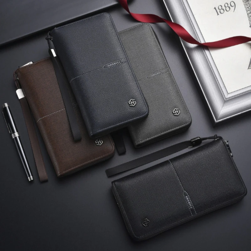 Long Wallet Men New Zipper Solid Color PU Large-capacity Mobile Phone Bag Clutch Bag Wallet Men