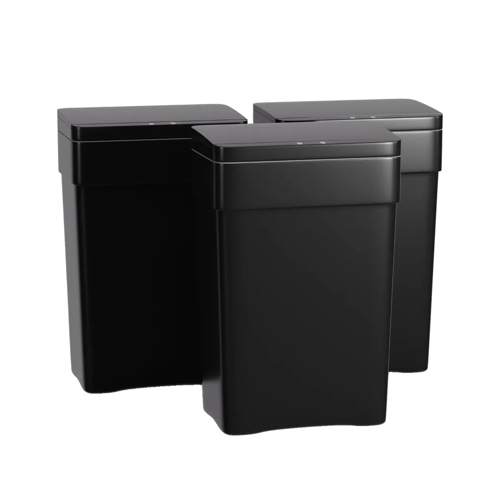 

13 Gallon 50 L Trash Can with Lid Plastic Kitchen Trash Bin Automatic Touch Free Motion Sensor Trash Can (3, Black)