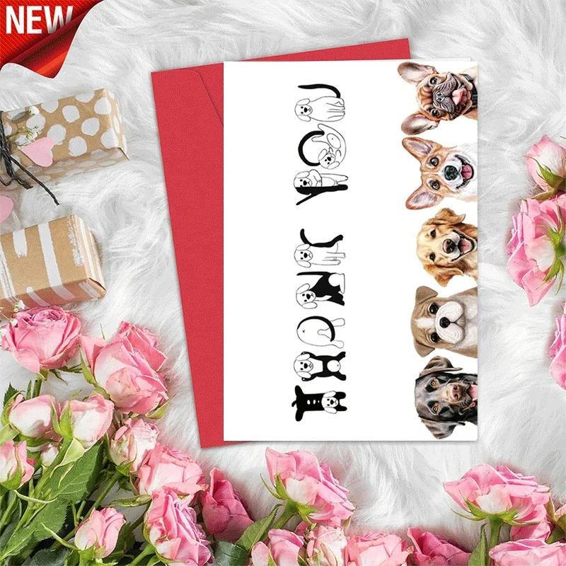 

Dog Lover Greeting Card, Cute Dog Pattern Birthday Card, Pet Themed Holiday Card for Dog Owner
