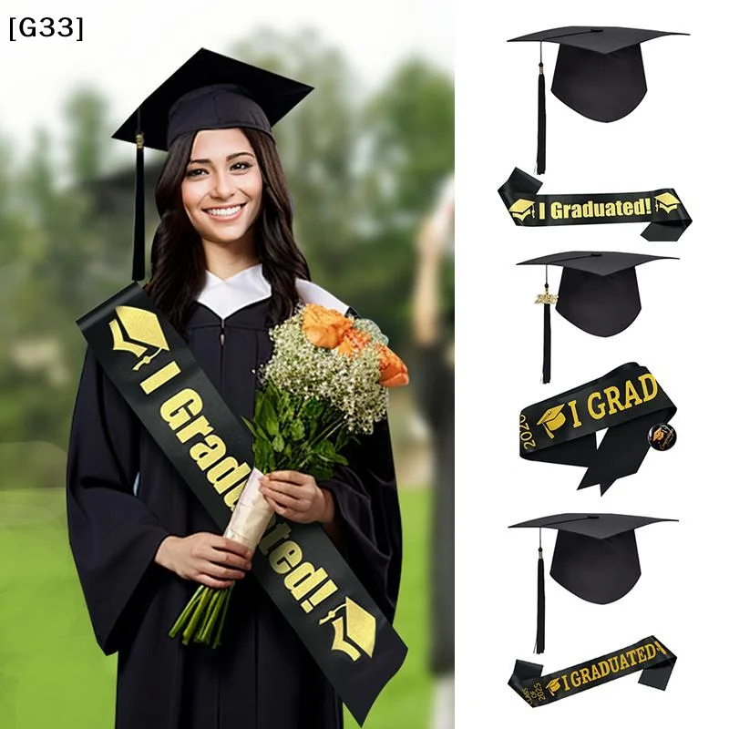 Juego de toga y birrete de graduación de 1/2/3 piezas, estilo mixto, negro y dorado, con borla, accesorios para fotos para fiesta de graduación [G33]
