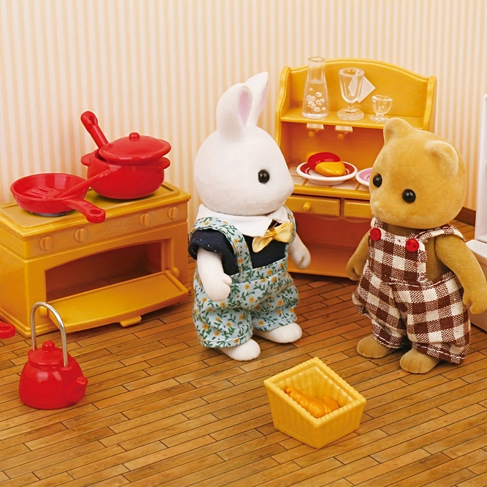 Juego de muebles para casa de muñecas, casa de muñecas en miniatura, familia del bosque, cocina Montessori completa con accesorios de cocina de juguete, 1/12